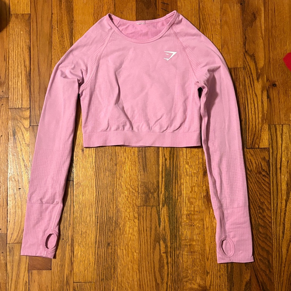 Gymshark Pink Long-Sleeve Cropped Seamless Workout Top